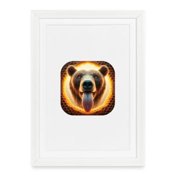 Hungry bear looking through a honeycomb - Framed poster (27 × 37 cm) - white - Front