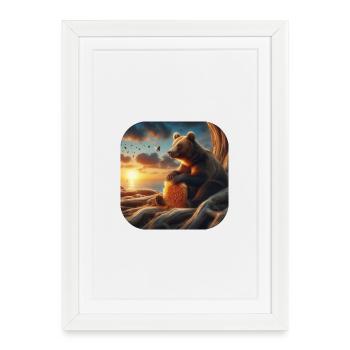 Brown bear sitting in front of a tree with honeycomb - Framed poster (27 × 37 cm) - white - Front