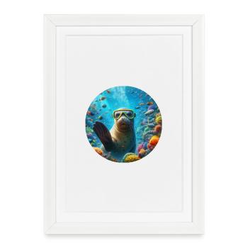 Robe waving underwater with diving goggles - Framed poster (27 × 37 cm) - white - Front