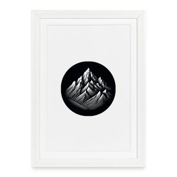 Berge Landschaft schwarz weiß fotorealistisch - Gerahmtes Poster (27 × 37 cm) - Weiß - Vorne