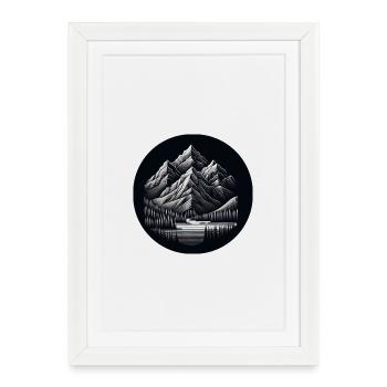 Montagnes la nuit, lac, forêt - Affiche encadrée (27 × 37 cm) - blanc - Devant