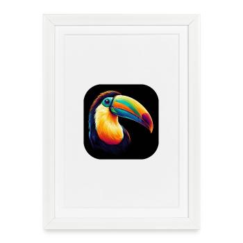 Toucan bec coloré photoréaliste - Affiche encadrée (27 × 37 cm) - blanc - Devant