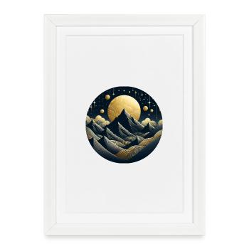 Landscape, Mountains, Moon, Stars, Night - Framed poster (27 × 37 cm) - white - Front