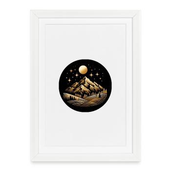 Landscape, Mountain, Nature, Black, Gold - Framed poster (27 × 37 cm) - white - Front