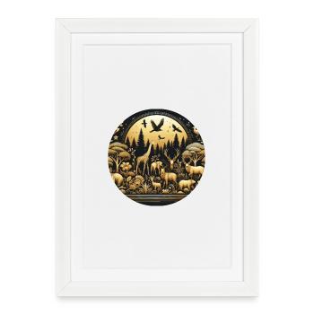 Animaux dans la forêt en or noir - Affiche encadrée (27 × 37 cm) - blanc - Devant
