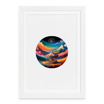 Colorful mountain landscape with carousel horses - Framed poster (27 × 37 cm) - white - Front