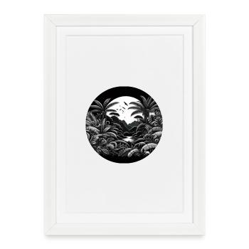 Jungle Black White Palm Trees Landscape - Framed poster (27 × 37 cm) - white - Front