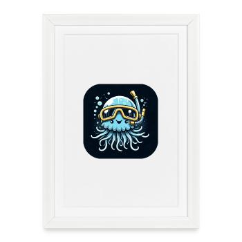Blue jellyfish with diving goggles, graphic - Framed poster (27 × 37 cm) - white - Front
