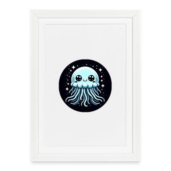 Qualle Blau Augen Sterne - Gerahmtes Poster (27 × 37 cm) - Weiß - Vorne