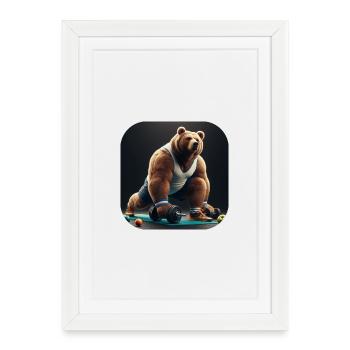 Bear with dumbbells Fitness Sport - Framed poster (27 × 37 cm) - white - Front