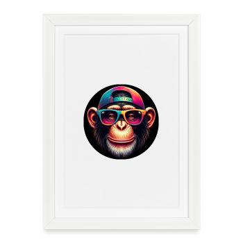 Funny monkey with cap and glasses - Framed poster (27 × 37 cm) - white - Front