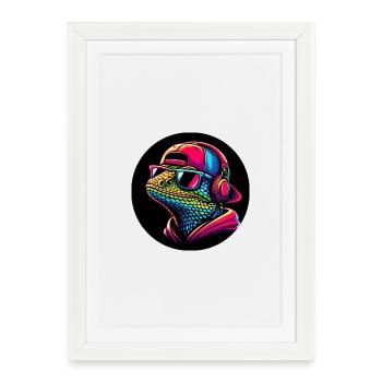 Gecko Salamander as a rapper with cap and headphones - Framed poster (27 × 37 cm) - white - Front