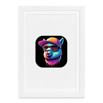 Alpaca llama rapper with cap and sunglasses - Framed poster (27 × 37 cm) - white - Front