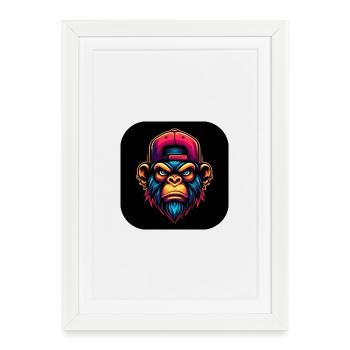 Singe en colère avec casquette en coloré - Affiche encadrée (27 × 37 cm) - blanc - Devant