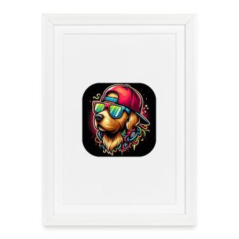 Chien graphique cool avec cappy et lunettes de soleil - Affiche encadrée (27 × 37 cm) - blanc - Devant