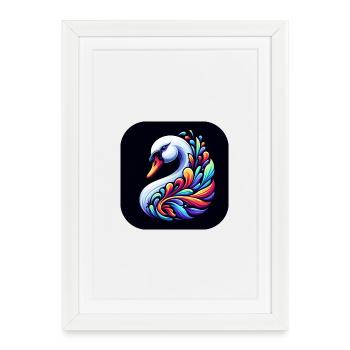 Cygne Animal Oiseau Coloré Bande Dessinée - Affiche encadrée (27 × 37 cm) - blanc - Devant
