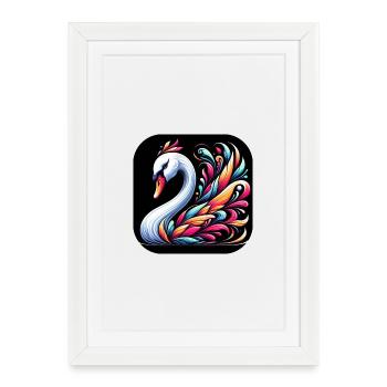 Cygne Animal Coloré Bande Dessinée Cartoon - Affiche encadrée (27 × 37 cm) - blanc - Devant