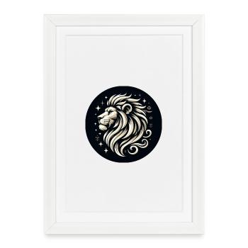 Löwe Kopf Sterne gezeichnet - Gerahmtes Poster (27 × 37 cm) - Weiß - Vorne