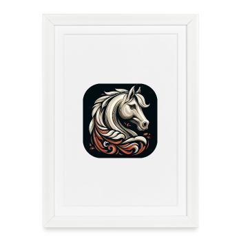 Tête de cheval Noir Blanc Brun - Affiche encadrée (27 × 37 cm) - blanc - Devant