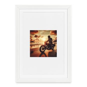 Moto Vieux Coucher de soleil 3 - Affiche encadrée (27 × 37 cm) - blanc - Devant