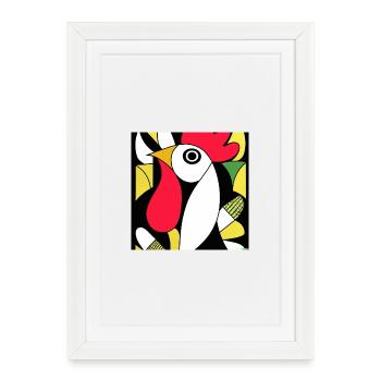 Coq cubiste - Affiche encadrée (27 × 37 cm) - blanc - Devant