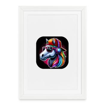 Horse Rapper Head with Cap Headphones Sunglasses - Framed poster (27 × 37 cm) - white - Front