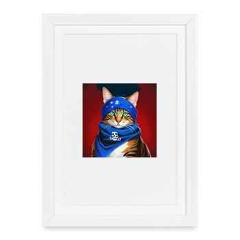 chat bandana bleu - Affiche encadrée (27 × 37 cm) - blanc - Devant