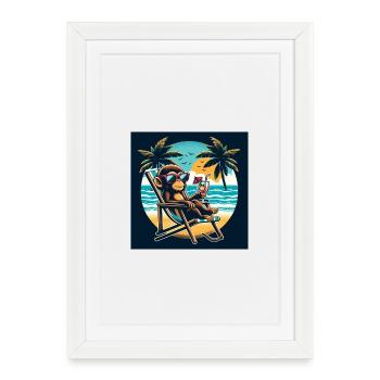 Singe de plage - Affiche encadrée (27 × 37 cm) - blanc - Devant