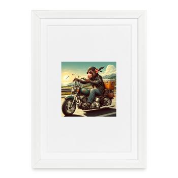 Singe à moto - Affiche encadrée (27 × 37 cm) - blanc - Devant