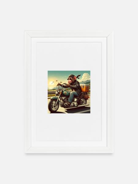 Monkey on motorbike - Framed poster (27 × 37 cm) - white