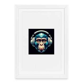 Ein Affe mit Kopfhörer im Polygon-Stil - Gerahmtes Poster (27 × 37 cm) - Weiß - Vorne