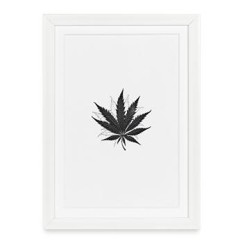 Monochrome Hemp Leaf Silhouette - Framed poster (27 × 37 cm) - white - Front