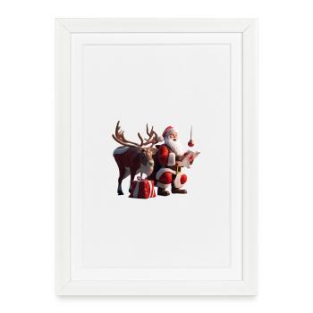 Scène des cadeaux de Noël et rennes pour les fêtes - Affiche encadrée (27 × 37 cm) - blanc - Devant