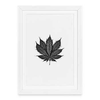 Feuille de cannabis monochrome sur fond noir - Affiche encadrée (27 × 37 cm) - blanc - Devant