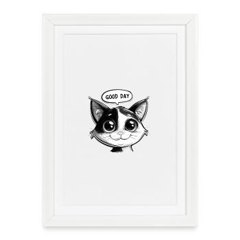 Cute cat design with good mood saying - Framed poster (27 × 37 cm) - white - Front