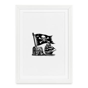 Aventure pirate avec crâne et bateau - Affiche encadrée (27 × 37 cm) - blanc - Devant