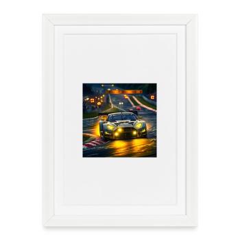 Voiture de course dans la lumière du soir Virage - Affiche encadrée (27 × 37 cm) - blanc - Devant