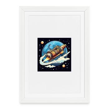 Vol de fusée dans l’espace - Affiche encadrée (27 × 37 cm) - blanc - Devant