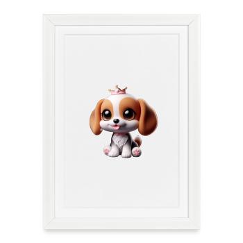 Playful dog motif with crown - Framed poster (27 × 37 cm) - white - Front