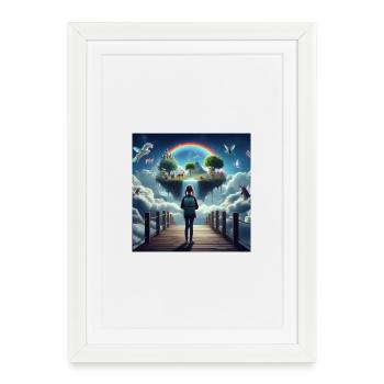 Île de rêve avec arc-en-ciel et créatures mythiques - Affiche encadrée (27 × 37 cm) - blanc - Devant
