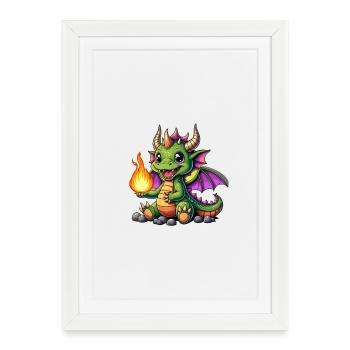 Colored Dragon with Fireball - Framed poster (27 × 37 cm) - white - Front