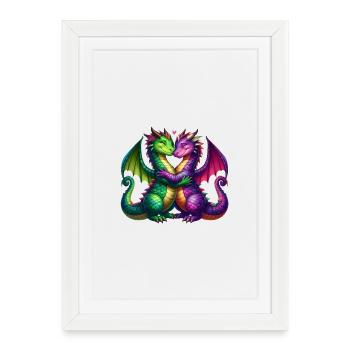 Dragons colorés pour chemises fantaisie - Affiche encadrée (27 × 37 cm) - blanc - Devant