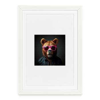 Ours brun rock n roll - Affiche encadrée (27 × 37 cm) - blanc - Devant