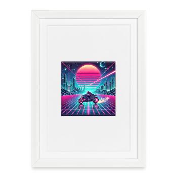 Neon Grid Odyssey – La synthwave rencontre l’héritage de Tron - Affiche encadrée (27 × 37 cm) - blanc - Devant
