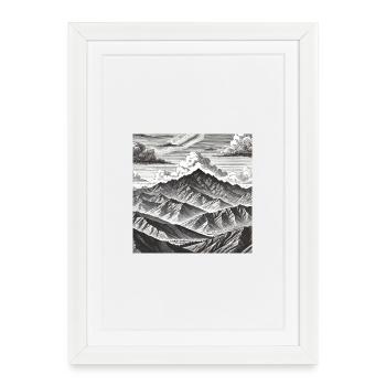 Monochrome Gebirgskette Gravur - Gerahmtes Poster (27 × 37 cm) - Weiß - Vorne