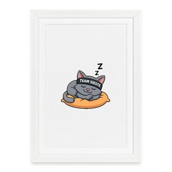 Team Sieste – Le Chat Roi de la Détente - Affiche encadrée (27 × 37 cm) - blanc - Devant