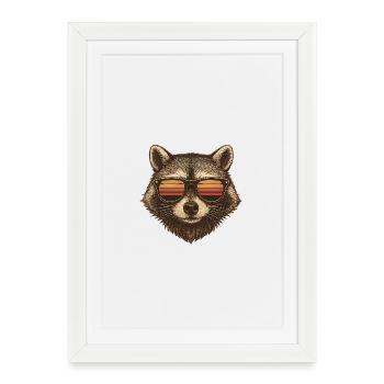 Lunettes de soleil Retro Sunset Raccoon - Affiche encadrée (27 × 37 cm) - blanc - Devant