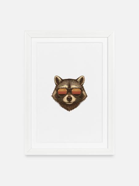 Raccoon Retro Sunset Sunglasses - Framed poster (27 × 37 cm) - white