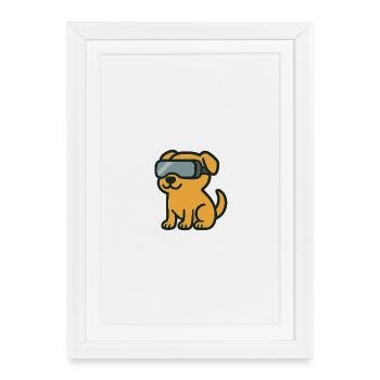 Chien Cartoon en Réalité Virtuelle – Illustration - Affiche encadrée (27 × 37 cm) - blanc - Devant