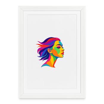 Femme Pop Art Colorée – Colorful Art Design - Affiche encadrée (27 × 37 cm) - blanc - Devant
